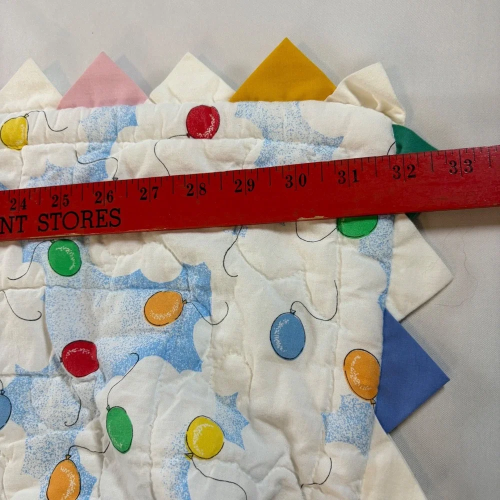 Handmade Vintage Baby Quilt Bunny Puppy Balloons Prairie Point Edge 32x38